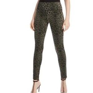 INC Animal-Print Curvy-Fit Skinny Pants Olive Green Black Size 2